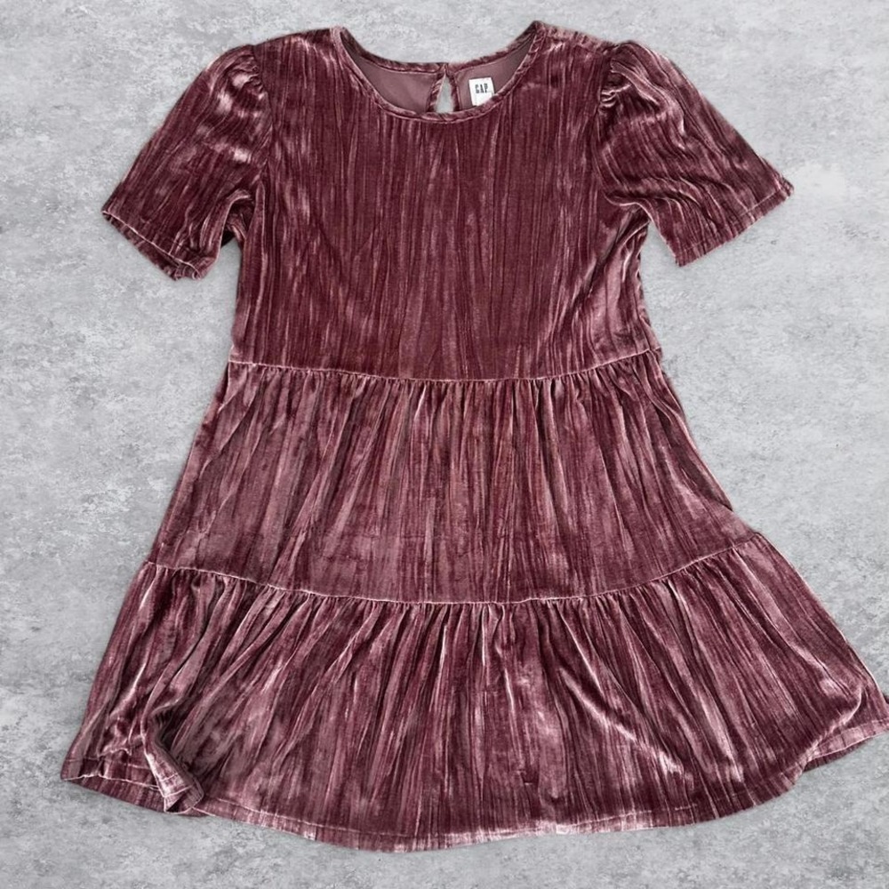 Gap Kids Girls XXL 14-16 Mauve Pink Crushed Velvet Tiered Babydoll Dress